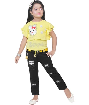 DS DRESSES Pack of 1 Girls Cotton Blend T-shirt & Pants ( Yellow )