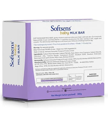 Softsens Baby Moisturizing Milk Soap Bar Enriched with Natural Milk Cream 100g x 3, Pack of 3