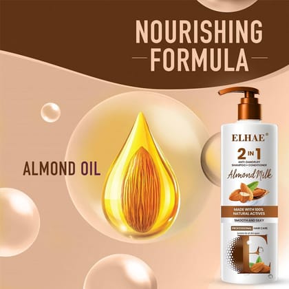 ELHAE 2-in-1 Anti Hairfall and Anti Dandruff Shampoo with Conditioner for Women and Men | Hairfall Control, Dandruff Protection, and Nourishing Almond Milk Shampoo + Conditioner For Smooth & Silky - 300ml