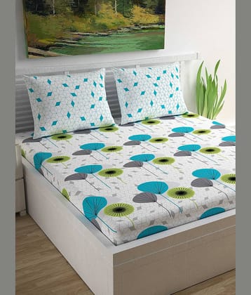 DIVINE CASA Cotton Double Bedsheet ( Blue )