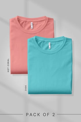 Pack 2 - Hot Coral, Zade Blue - Classic Crew-XS
