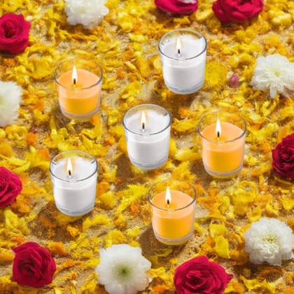 Glass Scented Candles for Home Decor, Home Fragrance Candles Set of 6 (White & Yellow) Glass Scented Candles for Home Decor, Home Fragrance Candles Set of 6 (White & Yellow)