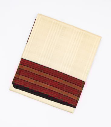 Cream Handloom Kora Silk Saree With Checks & Black Border-Cream