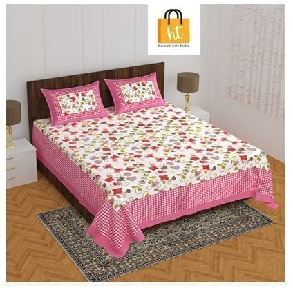 The Bedsheet Adda Standard Queen Size Pure Cotton Jaipuri Printed Economic Double Bedsheet with Two Pillow Covers- ARTICLE-1022