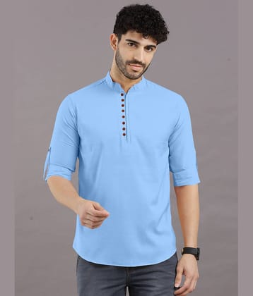 VTEXX Sky Blue Cotton Blend Men's Shirt Style Kurta ( Pack of 1 )