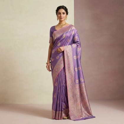 Purple Satin Silk Paisley Woven Saree For Women Purple Satin Silk Paisley Woven Saree For Women