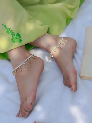 Hiba Kundan Turquoise Anklets- Pair of 2-Turquoise