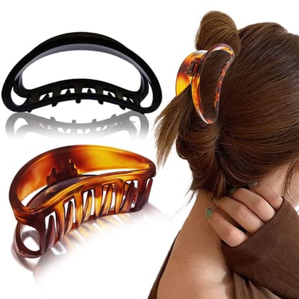 BIRDWARE Hair Clutcher Stylish Trendy Imported Claw Clip Butterfly Design Acrylic Material Hair Clip Hair Accessory For Women And Girls Transparent Korean Hair Clutcher (2 Pc D-Shape), Brown,Black BIRDWARE Hair Clutcher Stylish Trendy Imported Claw Clip 