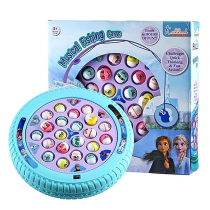 Frozen Kids Musical Fishing Game Fish Catching Board Game Toy 21 Fishes with Medium Round Pond & 4 Fish Catching Sticks for Kids (Frozen)