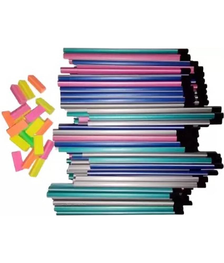 Posshe 100 Tringle Pencil with 10 Tringle Folorosent Eraser(Multicolour) Pencil (Set of 110, Multicolor)