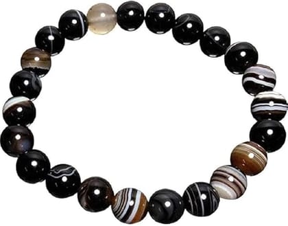 CRUZINE Sulemani Agate Beaded Bracelet, Black and Brown Striped Pattern, 8mm Natural Stone, Unisex