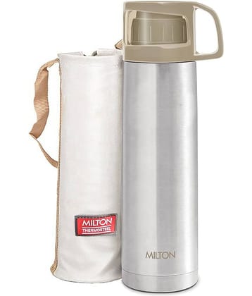 Milton Glassy 500 Thermosteel 24 Hours Hot and Cold Water Bottle with Drinking Cup Lid, 500 ml, Grey