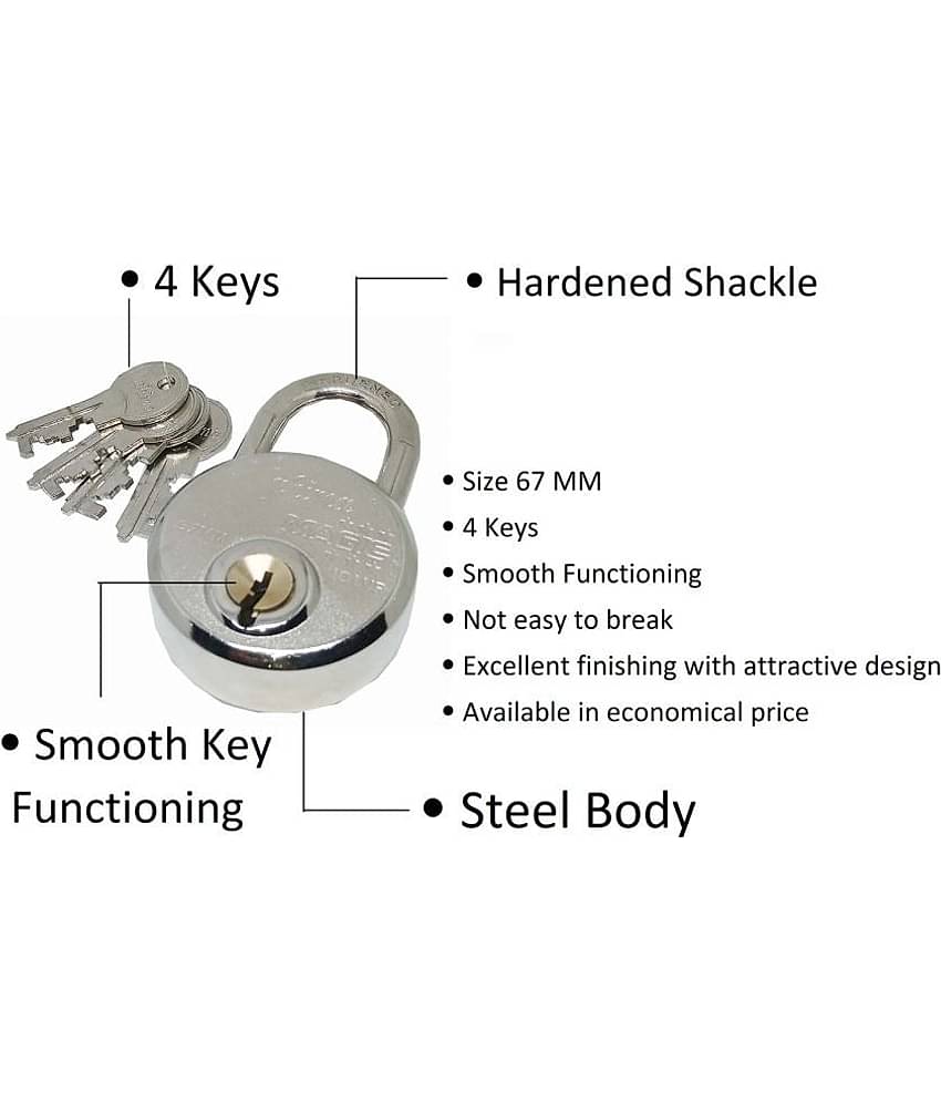 Unikkus steel made lock for home room door shop house and multipurpose, padlock size 67 MM with 4 keys