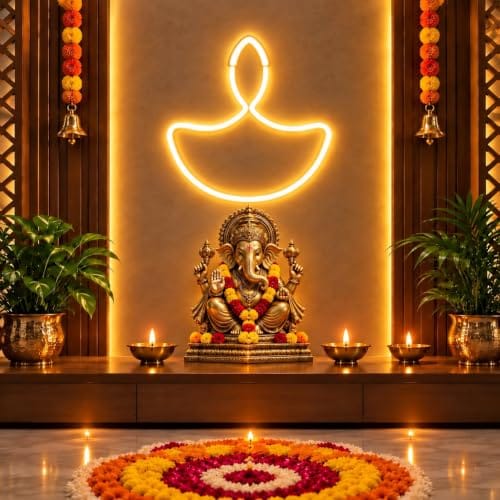 Gesto Diwali Diya Neon Sign , Warm White LED Neon Light Strip , Diwali Lights for Home Decoration, Mandir & Pooja