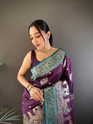 Purple Soft Silk Meenakari Picock Zari Weaving Work Paithani Saree