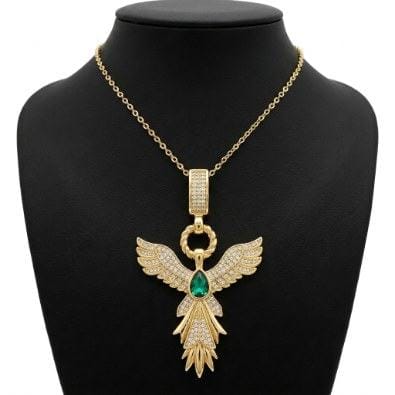 Phoenix Wing Emerald Pendant Necklace | Gold-Tone Anti-Tarnish Imitation Jewellery