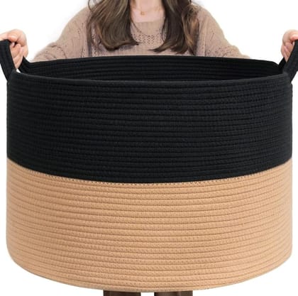 Generic Cotton Pack Of_1 16x14 Inch Storage Basket For Clothes With Out Lid (Black-Beige)-PID66402 Generic Cotton Pack Of_1 16x14 Inch Storage Basket For Clothes With Out Lid (Black-Beige)-PID66402