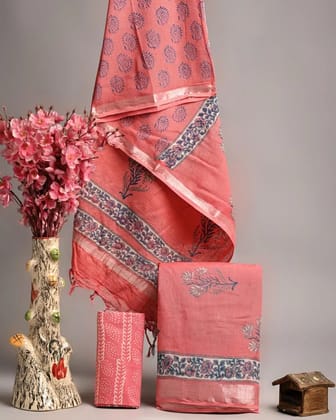 Linen Cotton Suits  Bagru Hand Block Printed Linen Suits With Zari BorderSize:-Top & Dupatta:- Linen Cotton  (2.50+2.50) mtrsBottom :-Cotton 2.50 mtrs