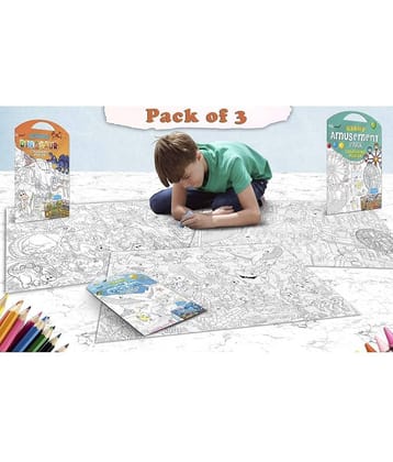 GIANT DINOSAUR COLOURING POSTER, GIANT AMUSEMENT PARK COLOURING POSTER and GIANT UNDER THE OCEAN COLOURING POSTER | Pack of 3 Posters I best for school posters
