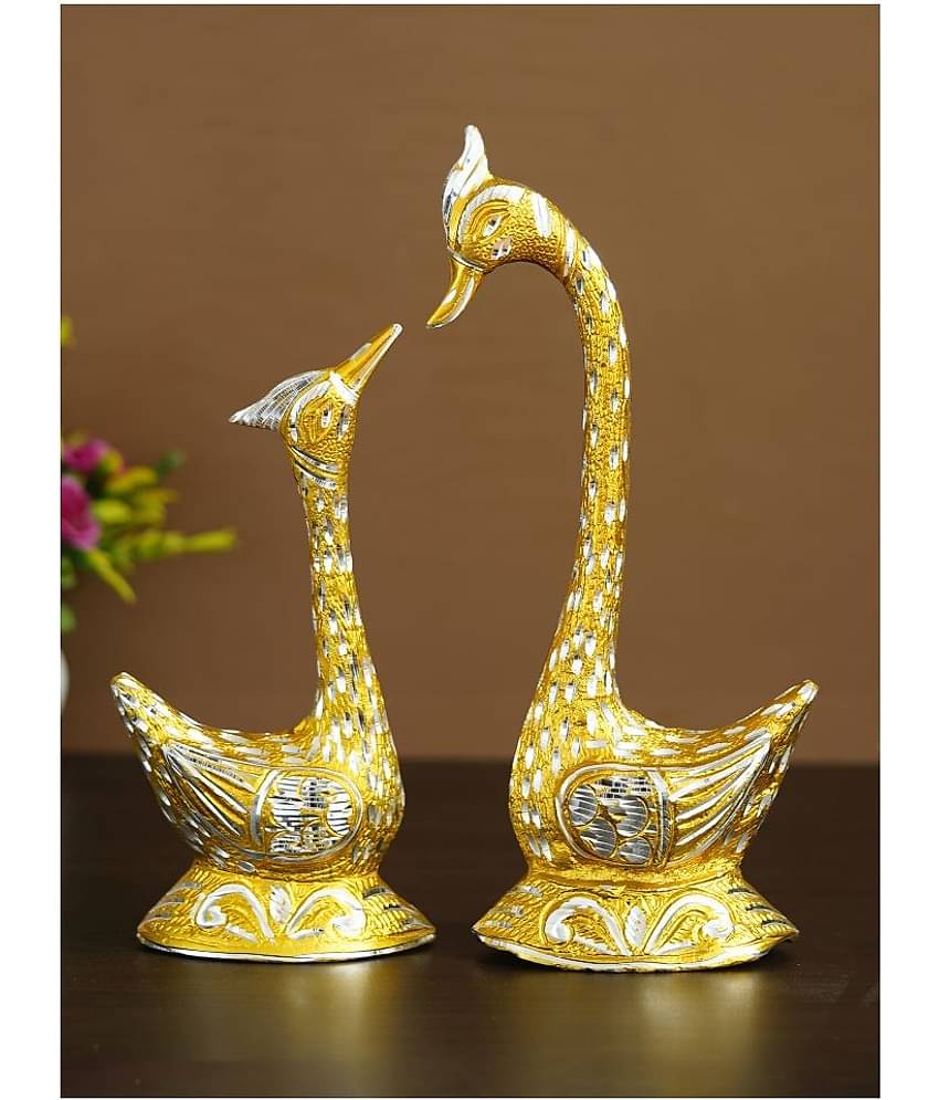 eCraftIndia Golden Kissing Swan Couple Handcrafted Decorative Figurine Showpieces
