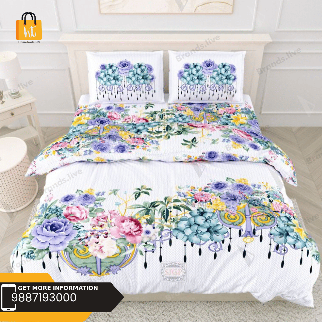 3001-Hometrade India-Standard King Size (90*108 Inches) Double Bedsheet With 2 Pillow Cover-RJ-14-Jaipur lining-3256