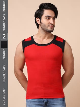 Men's Assorted Pack of 2 Solid Combed Cotton Racerback Styled Gym Vest