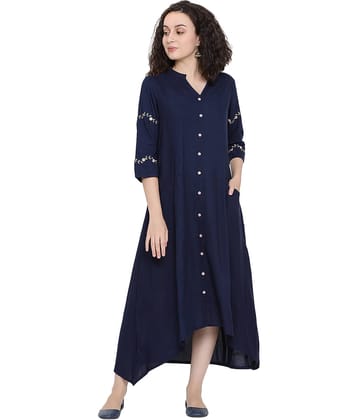 Antaran Women Rayon A-line Dress ( Navy )