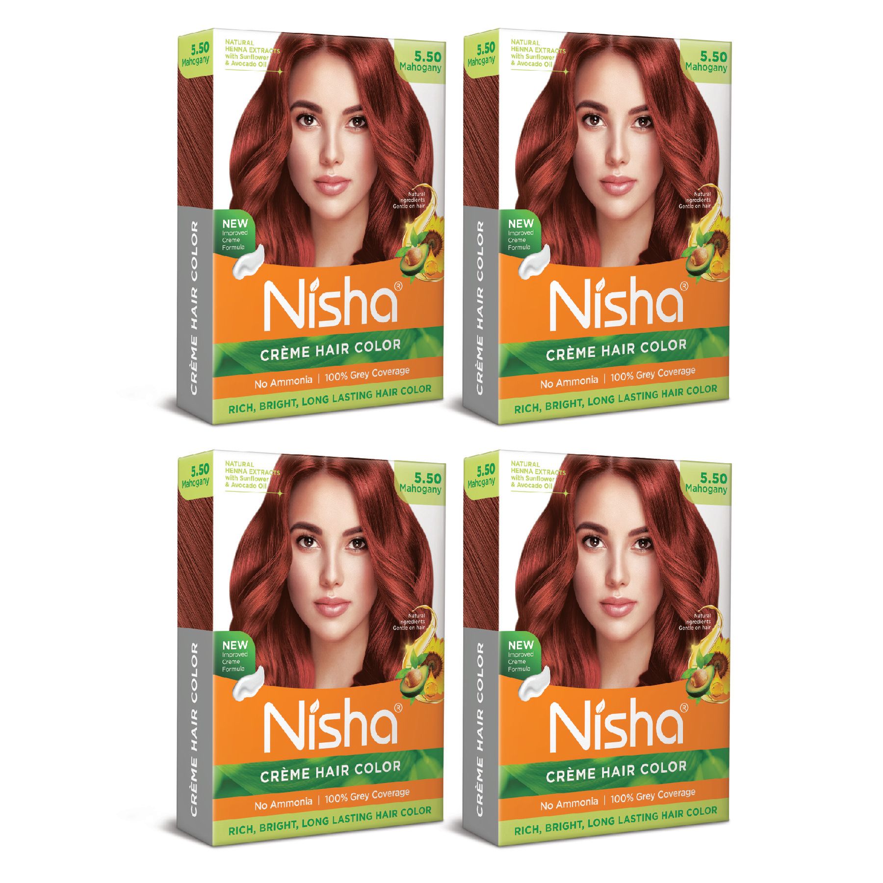 Nisha Creme Hair Color Mahogany 40gm Pack of 4, Permanent Hair Color for Women Men, No Ammonia, 100% Grey Coverage