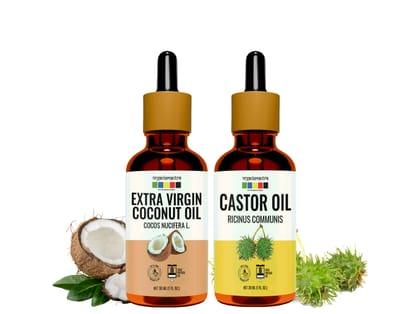 Organix Mantra Extra Virgin Coconut Oil, Castor Oil, Cold Pressed Organic Oil (Pack Of 2) - 60 Millilitre