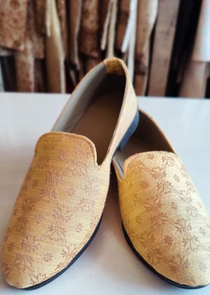 Golden Yellow Ethnic Loafers for Mens-6