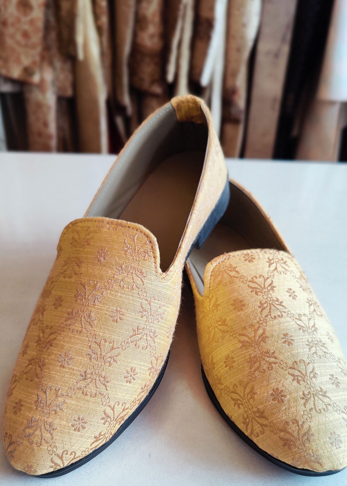 Golden Yellow Ethnic Loafers for Mens-6
