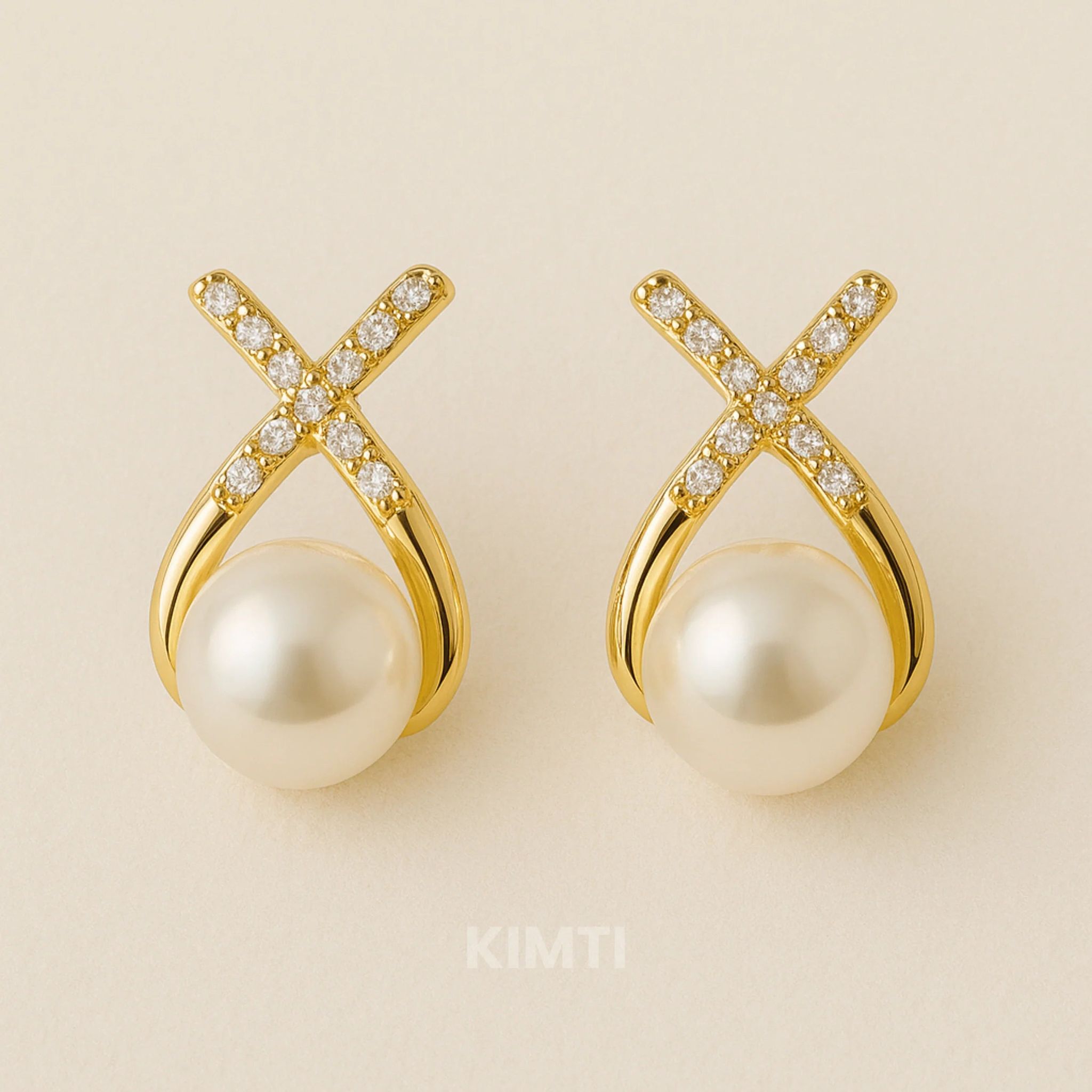 Korean Diamond Studded Cross Pearl Silver Stud Earring