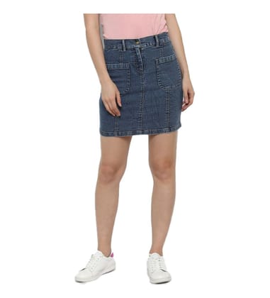 Womens Denim Front Pocket Buttoned Skirt Size S (Blue)