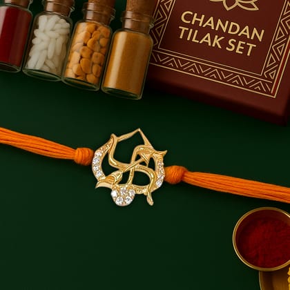 Pure 92.5 Silver Swastik Rakhi with Chandan Tilak Set