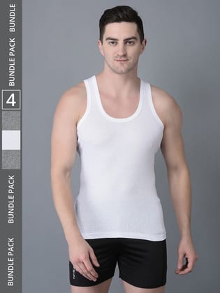 Men's Pack of 4 Solid Combed Cotton Vest Men's Pack of 4 Solid Combed Cotton Vest