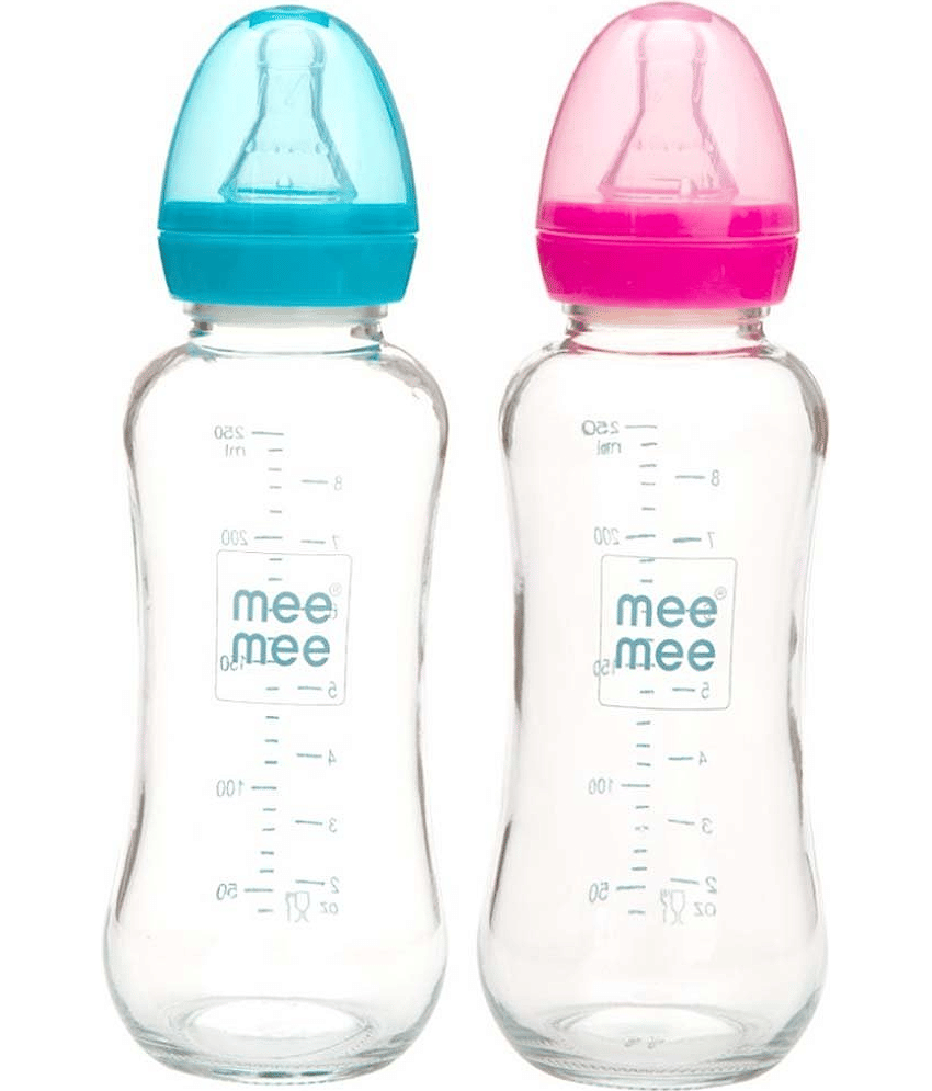 Mee Mee Premium Glass Feeding Bottle Blue 240ml + Pink 240ml Combo …