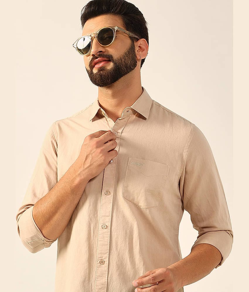 ENSPYR Cotton Blend Regular Fit Solids Full Sleeves Men's Casual Shirt - Beige ( Pack of 1 )