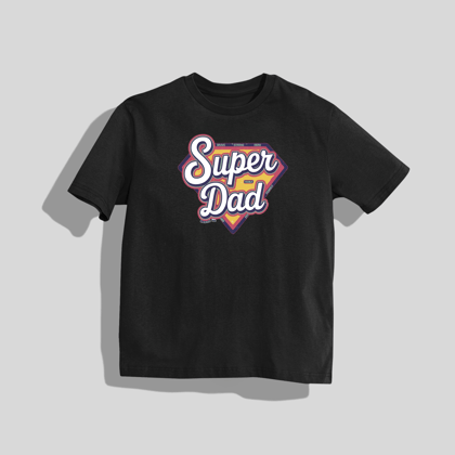 "super dad" T-Shirt - Round Neck Drop Shoulder Graphic Printed Oversized Cotton T-shirt-S / Black