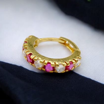 18K Real Gold Nose ring brides collection Pink White CZ Clicker Nose Hoop Ring 20g