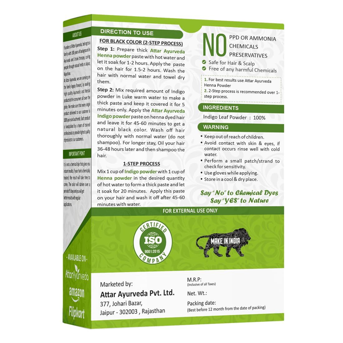Attar Ayurveda Indigo Powder for black Hair (200 grams) Attar Ayurveda Indigo Powder for black Hair (200 grams) - black / 200 g (Pack of 1)