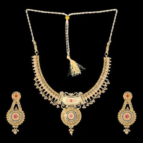 Luxurious South indian Gold-Plated Necklace and Earrings Set