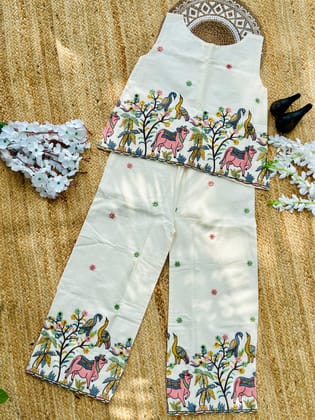 Venetian Embroidery Work On Pure Khadi Cotton Fabric Women Cord Set-Off White / S-36