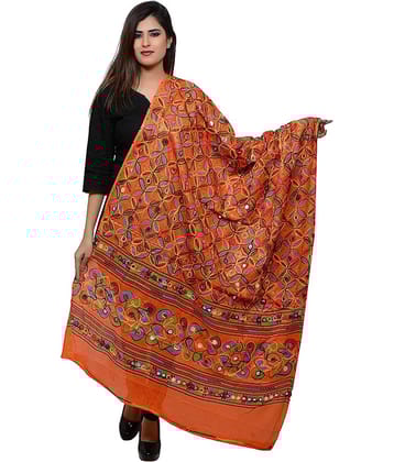 Raj Orange Cotton Phulkari Dupatta - Single