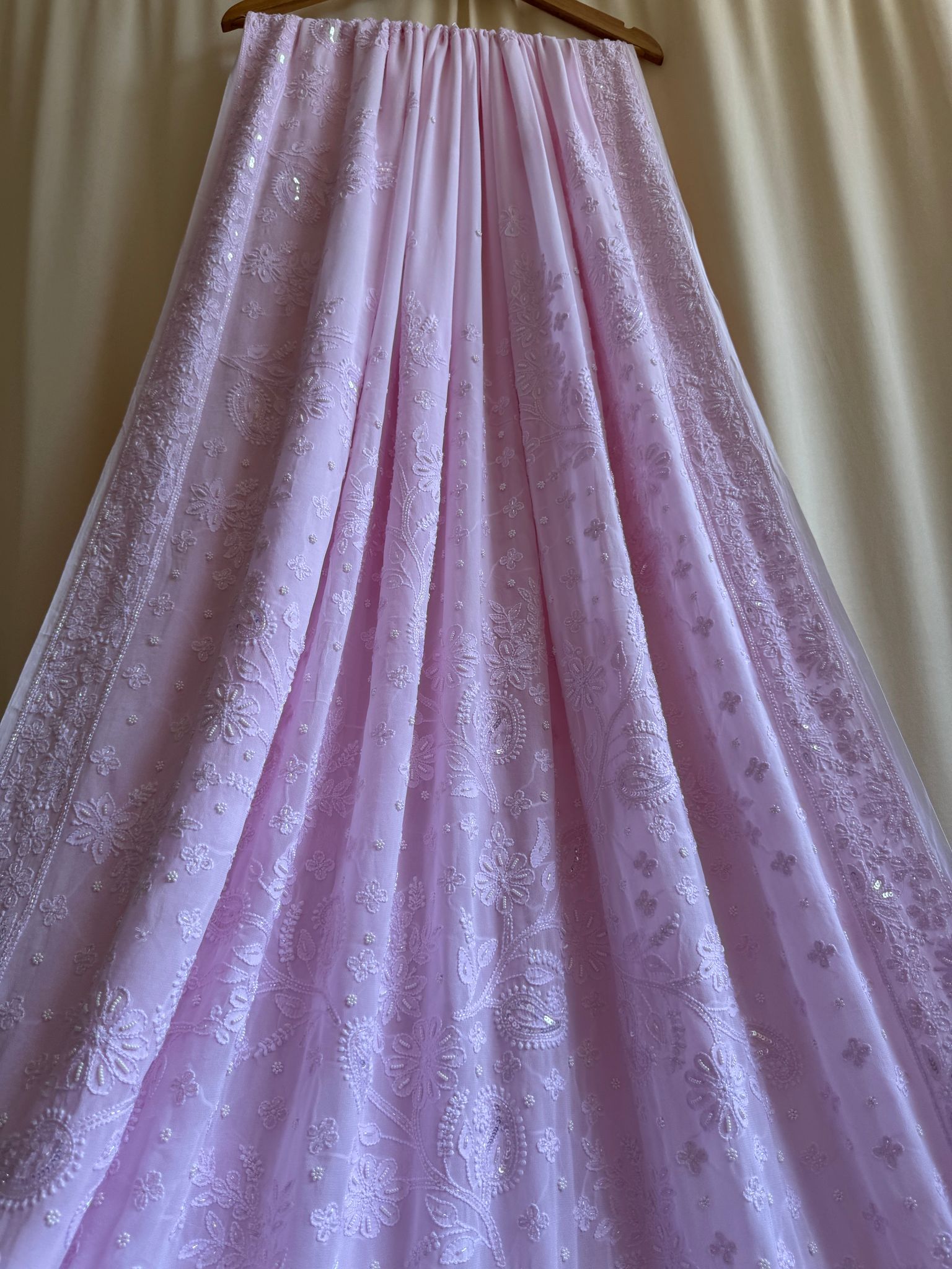 Viscose Chikankari saree with Pearl embellishments- pink-Pink