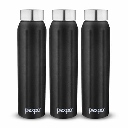 PEXPO Stainless Steel Fridge Water Bottle | 1000ml, Pack of 3, Knight Black | Eco-Friendly Water Bottle Suitable For Adults & Kids