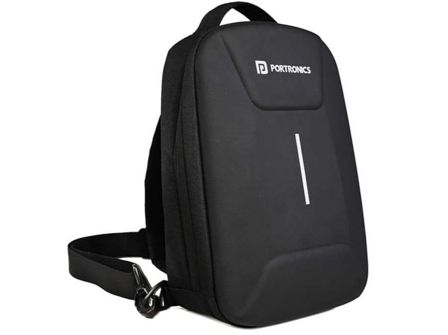 Portronics Byte Mini, Unisex Crossbody Sling Bag with Water-Resistant Hard Shell, Fits Devices up to 13 Inches, Smart Organizer, Switchable Strap, Ergonomic Lightweight Design for Men and Women