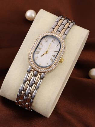 The Vivienne Roman Oblong Watch - Metallic Silver & California Gold-Watches