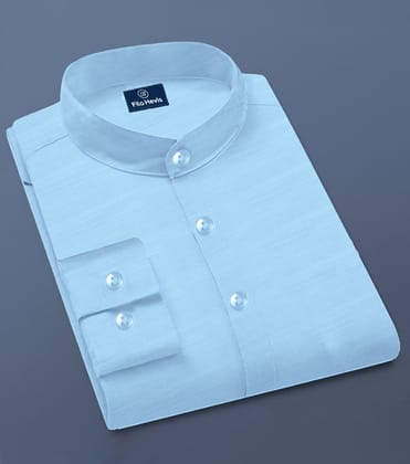 Men's Full-Sleeve Mandarin Collar Regular Fit Cotton Lenin Shirt-Sky-M