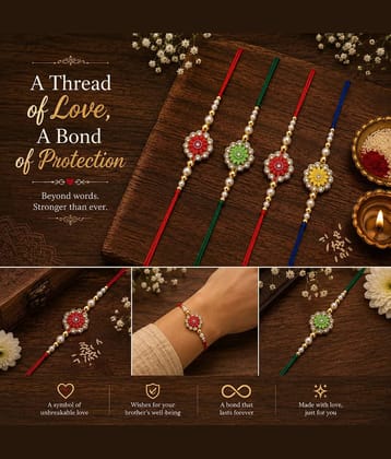 Cherry Tree Handmade 1 Bhaiya Bhabhi Rakhi ( Pack of 4 , Multicolour )