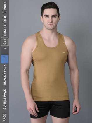 Men's Assorted Pack of 3 Solid Combed Cotton Shrinkless Vest Men's Assorted Pack of 3 Solid Combed Cotton Shrinkless Vest